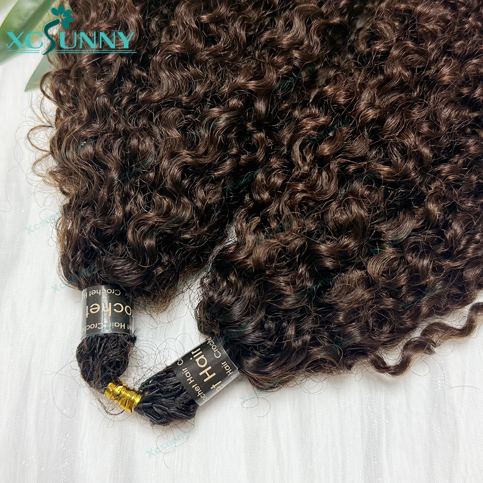 ريشة الكروشيه الشعر البشري الأفرو غريب مجعد أومبير 1b 4 الكروشيه وصلات شعر بشري قبل فصل Knotless لضفائر بوهو