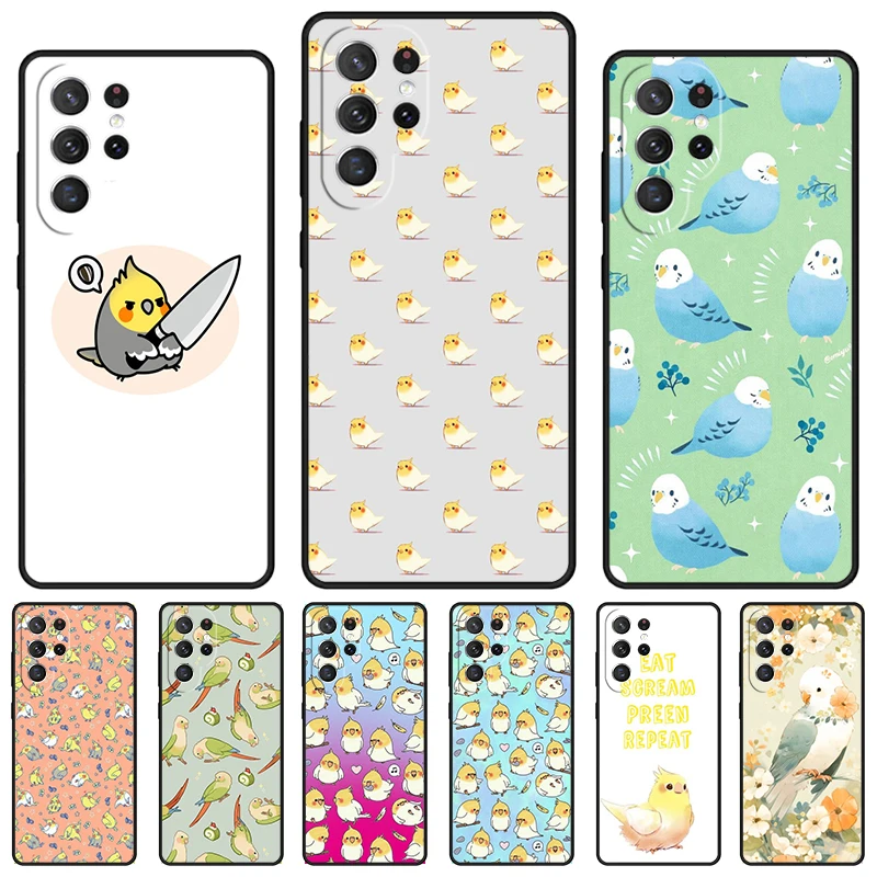 Chubby Nymphensittich Papagei Vogel Handyhülle für Samsung Galaxy S24 S25 S23 S22 Ultra Note 10 20 Plus S20 S21 FE Cover