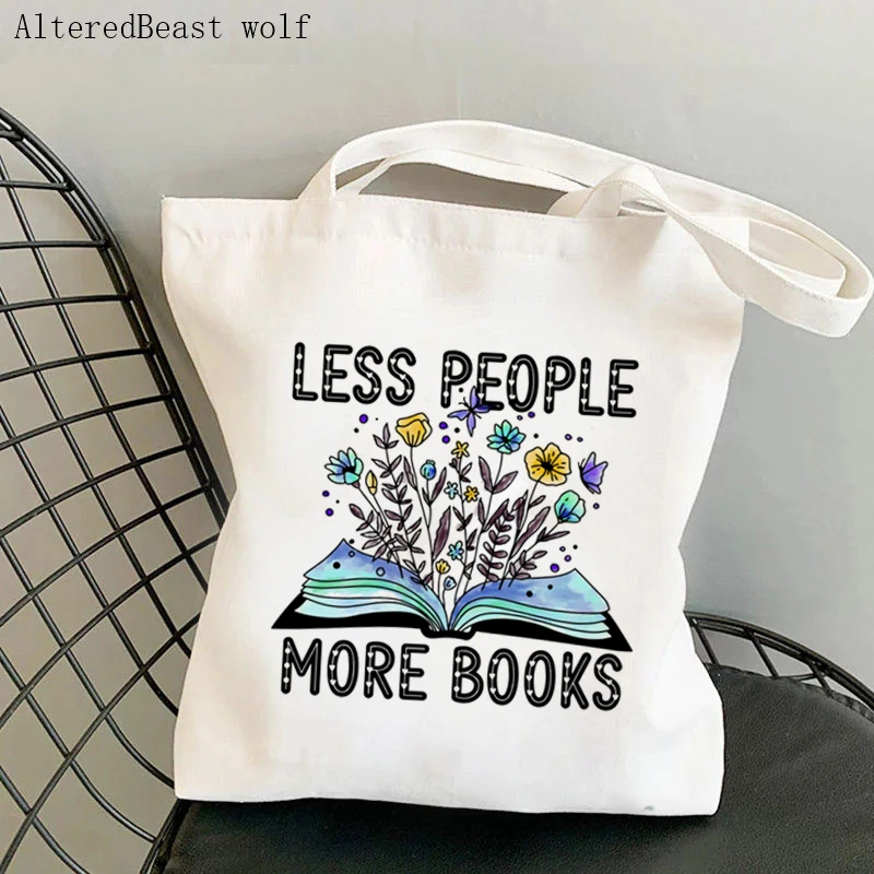 

Women Shopper bag Less people more Book Kawaii Bag Harajuku Shopping Canvas Shopper Bag girl handbag Tote Shoulder Lady Bag