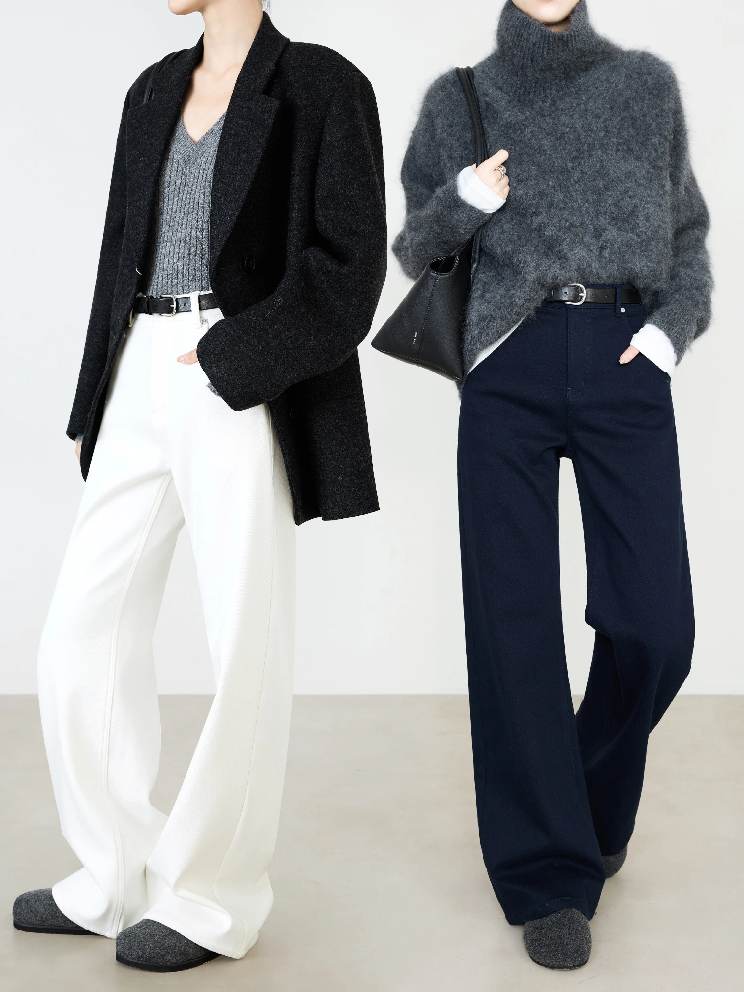 

Белые джинсовые брюки с широкими штанинами для женщин, простые, но роскошные, теплые, облегающие, удлиненные, цвет мокко, модель N9736, зимняя коллекция