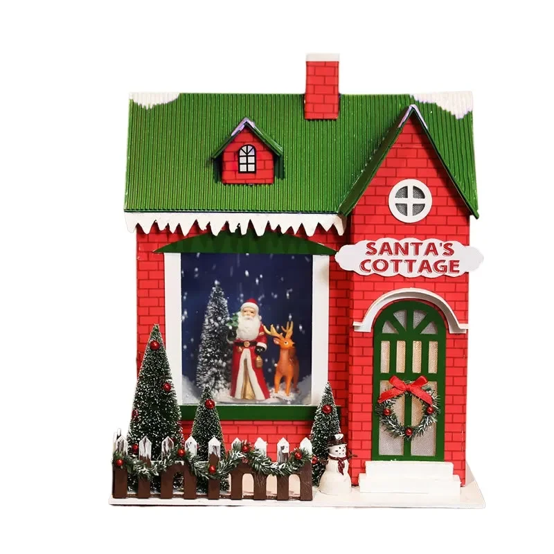 for New Shopping Mall Hotel Window Holiday Decoration Ornament Christmas Scene Props Snow Music Mini Cardboard House