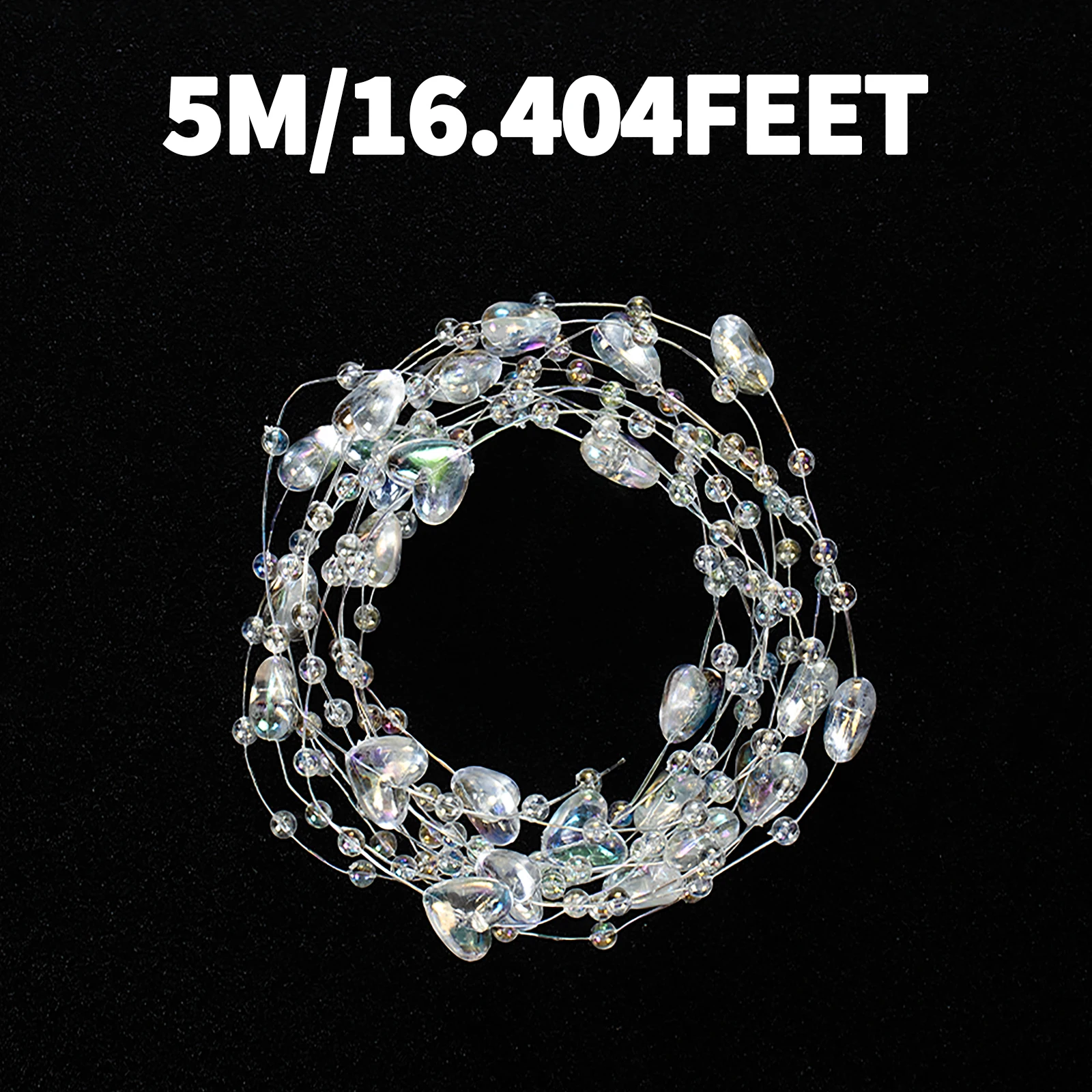 5 متر/16.4 قدم خيط صنارة الصيد سلسلة سلكية مع حبات القلب والنجمة ، إكسسوارات مجوهرات ذاتية الصنع لحفلات الزفاف ، شعر الزفاف ، قلادة #3