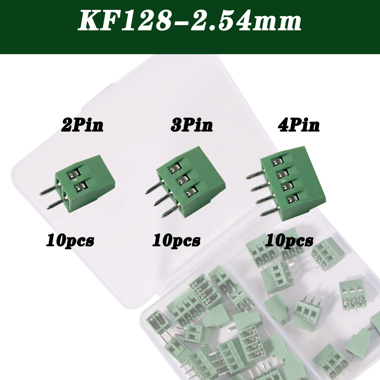 30pcs Screw PCB Terminal Block Connector Kit KF128-2.54 2Pin 3Pin 4Pin