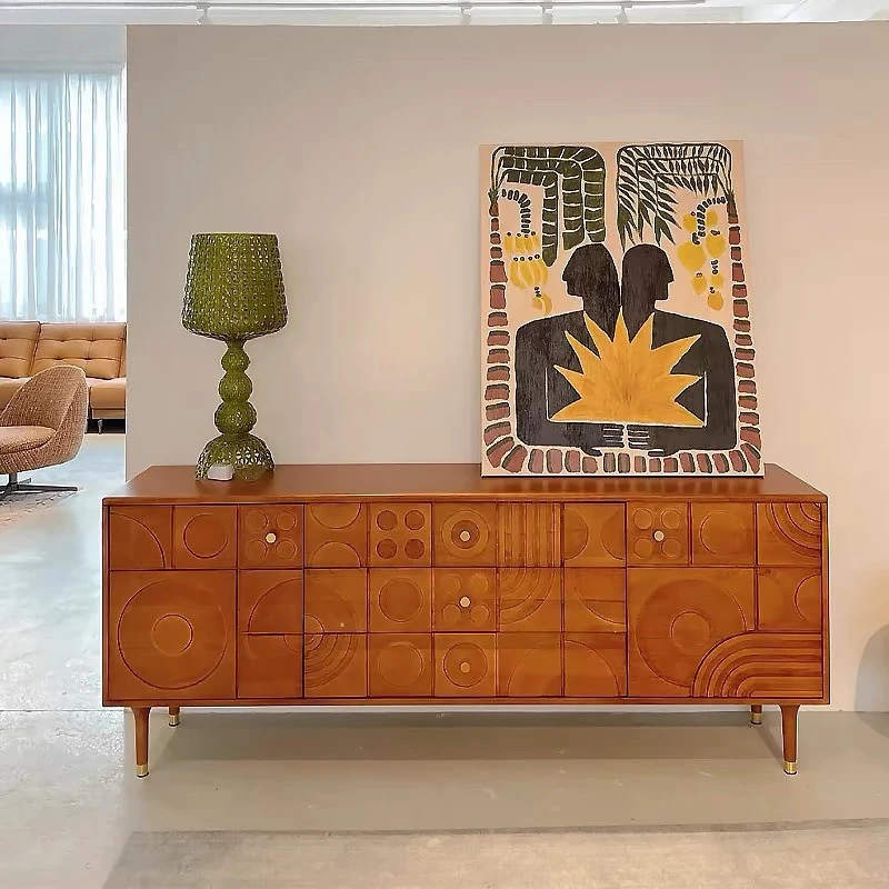 Japanischer mittelalterlicher geschnitzter TV-Schrank aus massivem Holz, Esszimmerseite, mittelalterlicher Brustschrank, Eingang, Weinschrank, Schubladenaufbewahrung, Wohnen