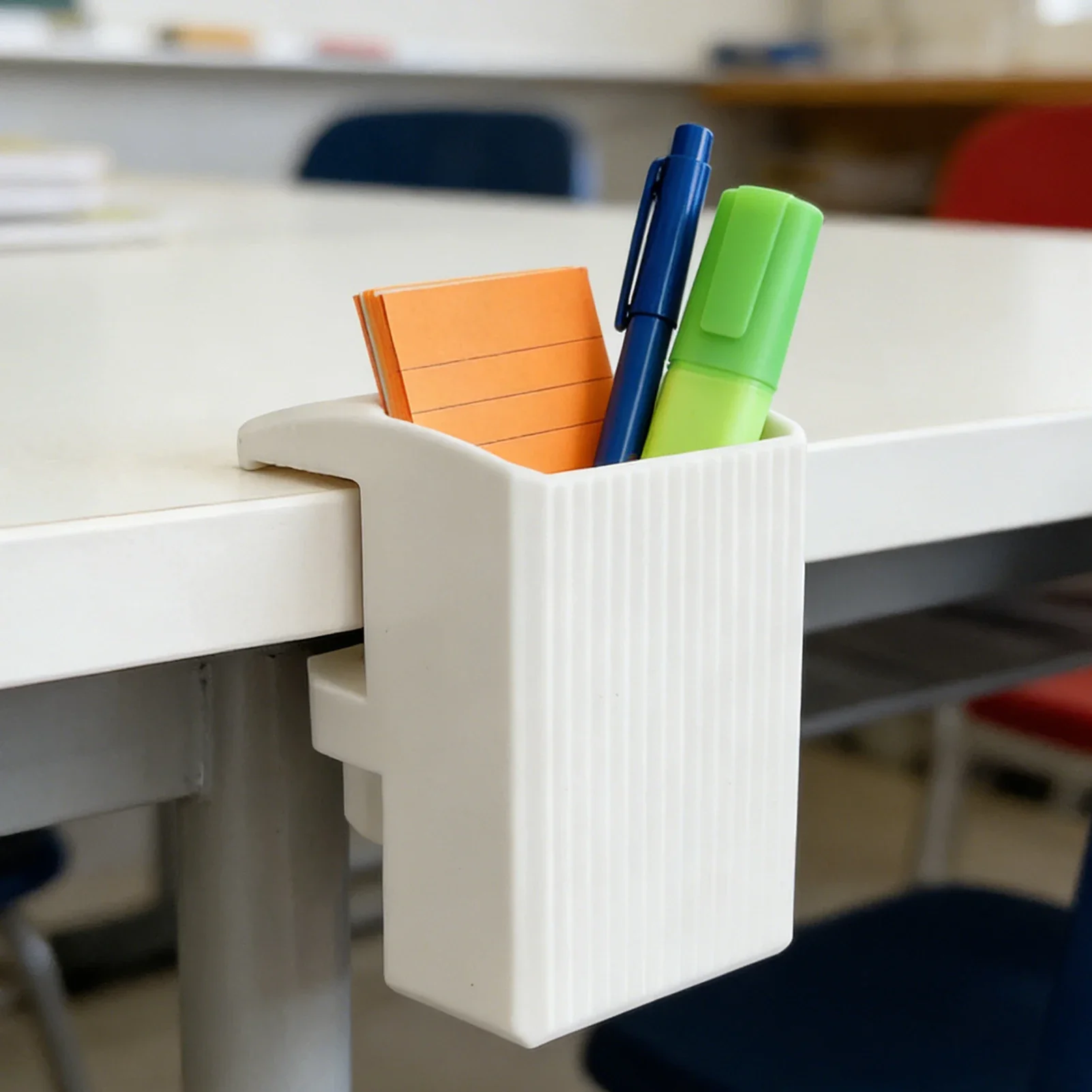 Desk Edge Clip On Pen Holder ABS Plastic Stationery Organizer for Pencils Scissors Rulers Office Home School Use Space Saving