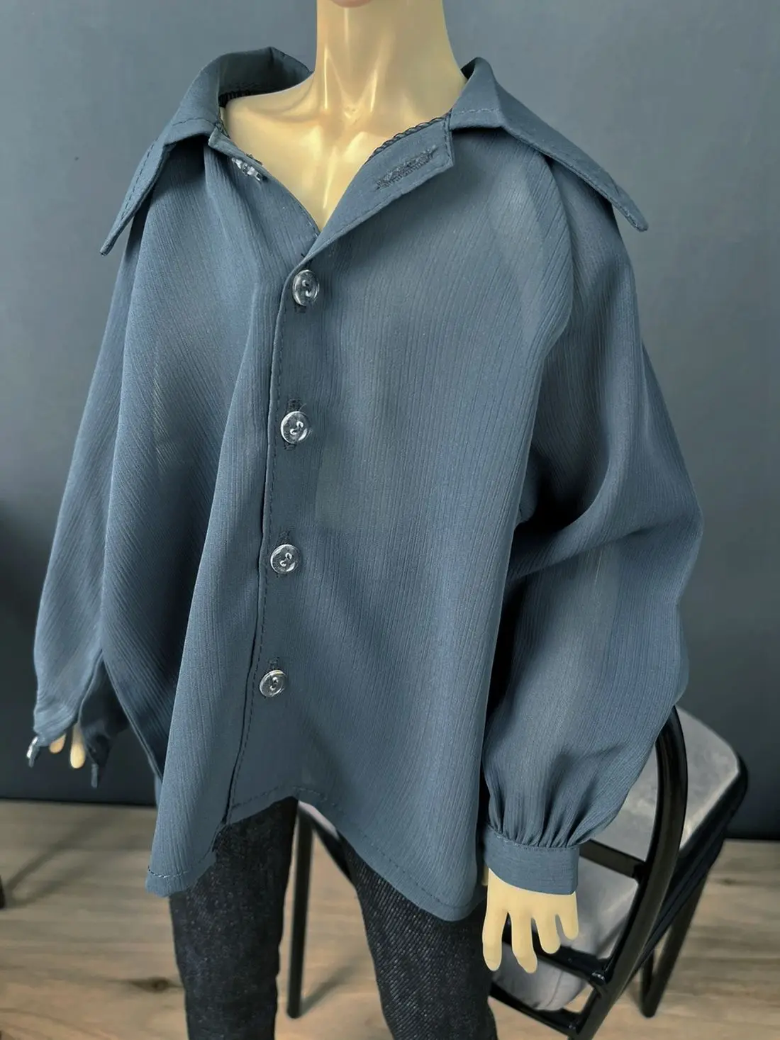 BJD doll clothes chiffon long sleeved shirt 3/4 POPO68 Uncle 73 ID75 Uncle top temperament blue gray shirt