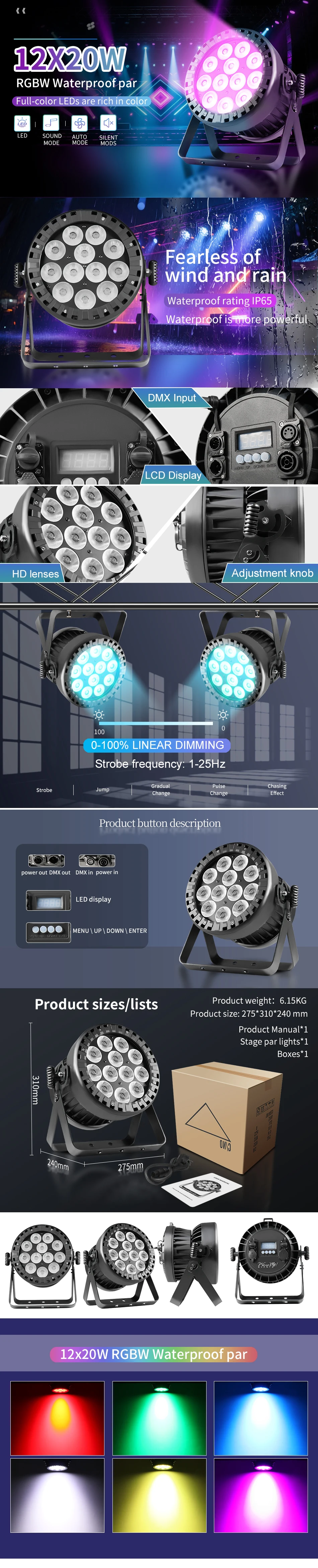 12x20W RGBWAUV Outdoor Wasserdichtes Par-Licht für Hochzeiten, Bühnenaufführungen, Theater, Weihnachten, Outdoor-Bühnenbeleuchtung – Detail 1