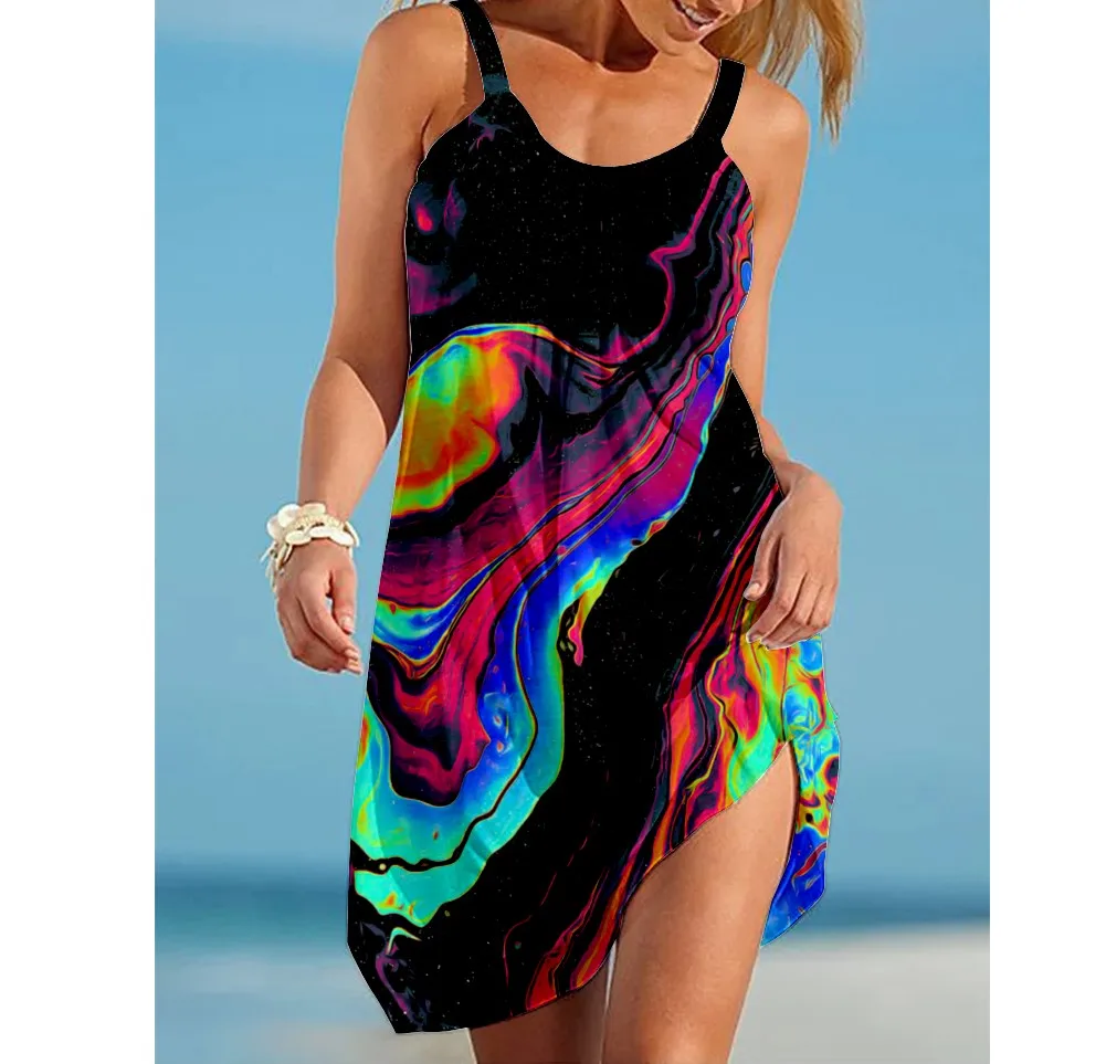 Sommer Hund Pfote Boho Strand Kleid 3D Druck Frauen Mode Ärmellose Kleider Hawaii Casual Vintage Beachwear Mädchen Sling Nacht Kleid