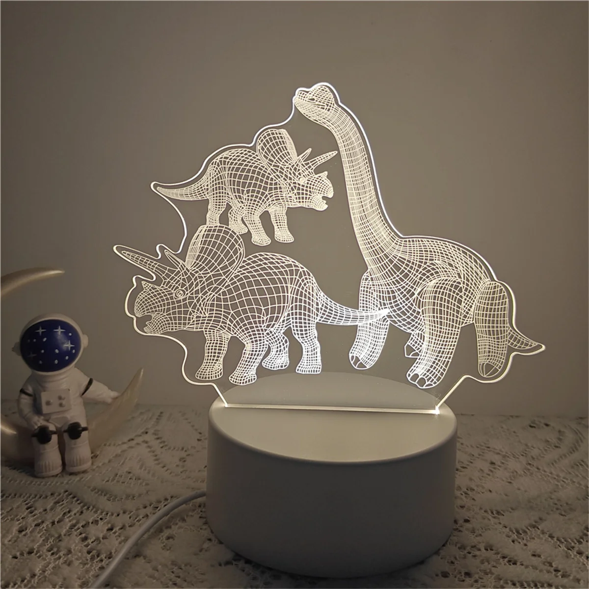 1pc Three Dinosaurs 3D Night Light, 3D Optical Illusion Lamp With Touch, 7-Color Changing Ambient Light For Bedroom