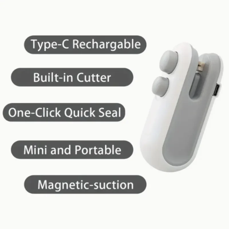 휴대용 16W USB 충전식 미니 스낵 백 실러 (내장 커터 포함), 300mAh BPA 프리 식품 보관기 (가정, 사무실 및 여행용)