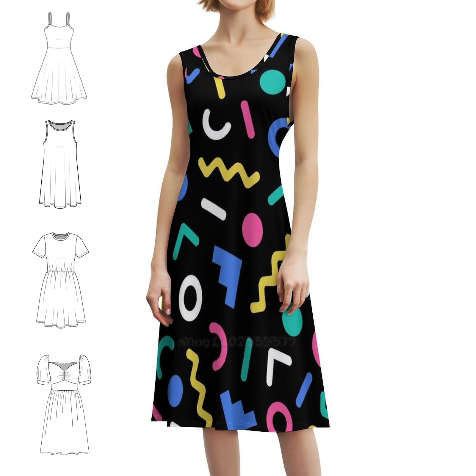 

Платье в корейском стиле с Мемфисским узором 624, элегантное повседневное платье для вечеринки или повседневной носки, забавное платье Tony Magner Speckles