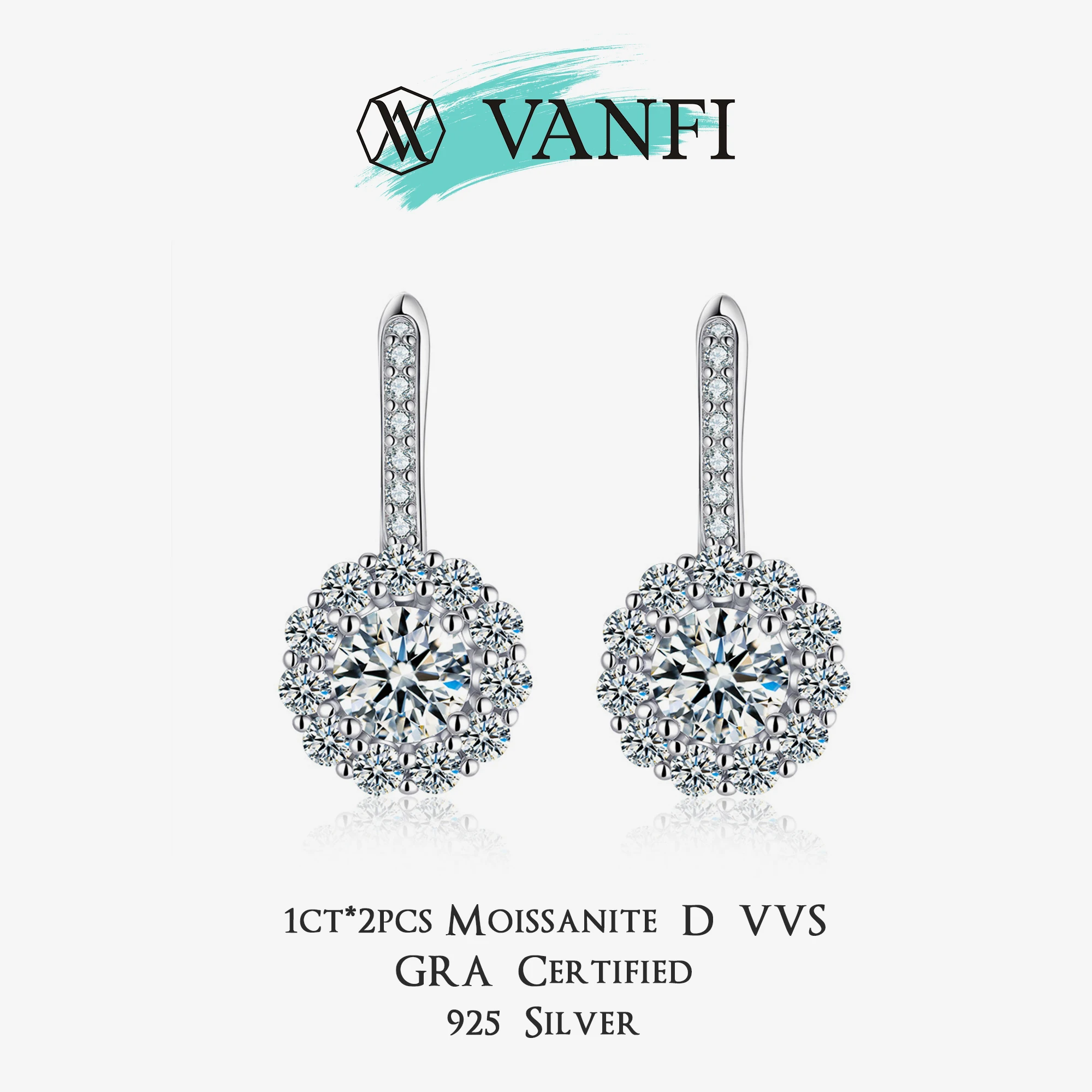 

Kfvanfi 1CT серьги-капли с муассанитом и цветком для женщин, стерлинговое серебро S925, белое золото, роскошные ювелирные изделия с бриллиантами GRA Lab, подарок