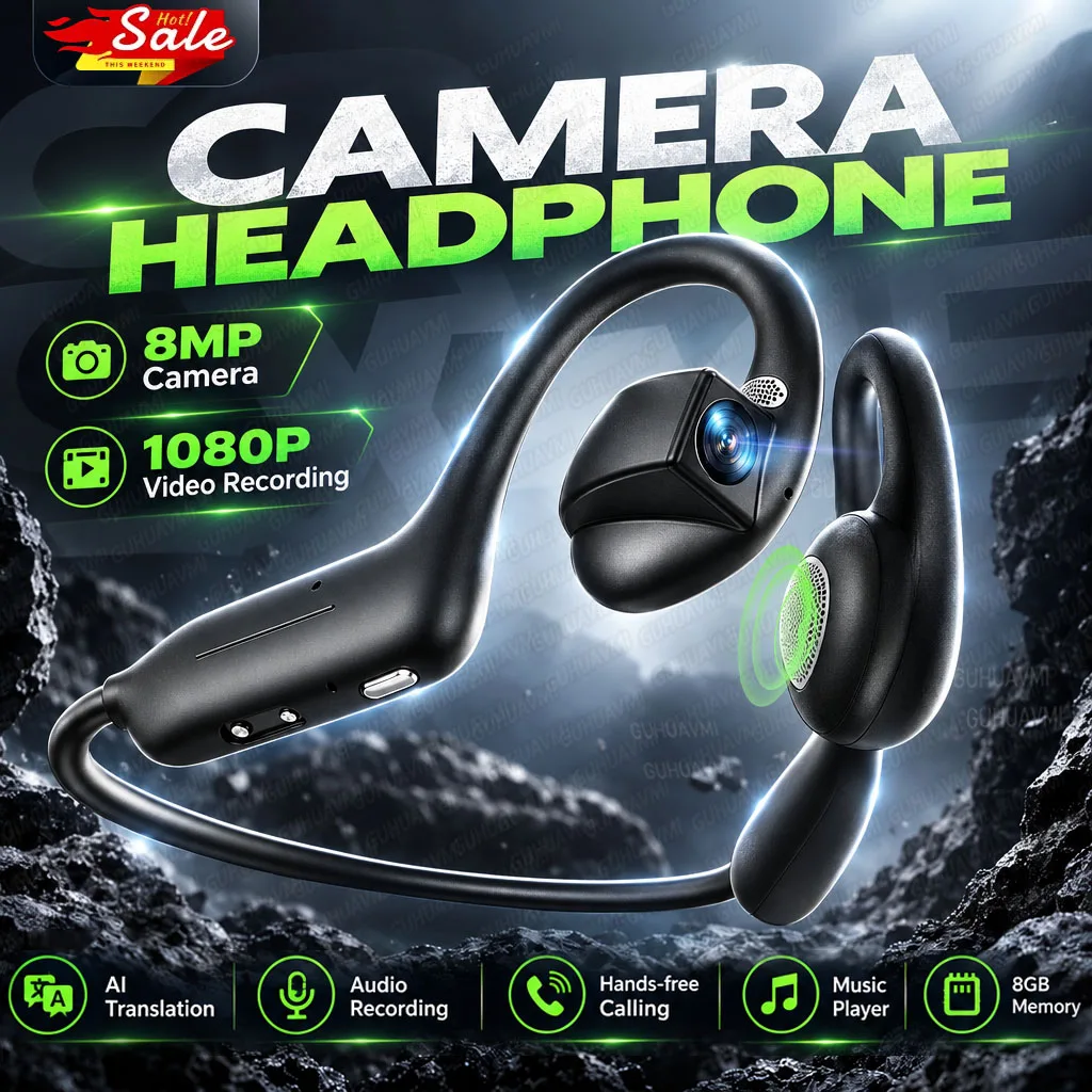 2026 New Open Ear Headphones with 8MP Camera EIS Video Recording AI Translation Open Ear Audio Hands-free Calling Music Earbuds
