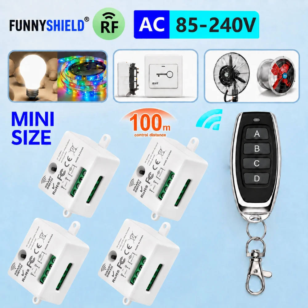 FUNNYSHIELD RF 433MHz Wireless Remote Control Light Switch AC 110V 220V 10A Relay Module for Garage Control Lock LED DIY Lamp