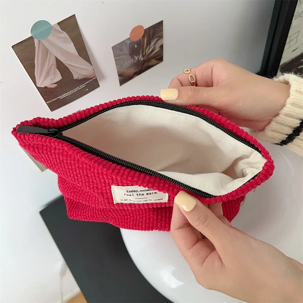 Solid Color Corduroy Women\'s Travel Storage Bag Simple Retro Ladies Cosmetic Bags Makeup Case Cute Female Clutch Purse Handbags