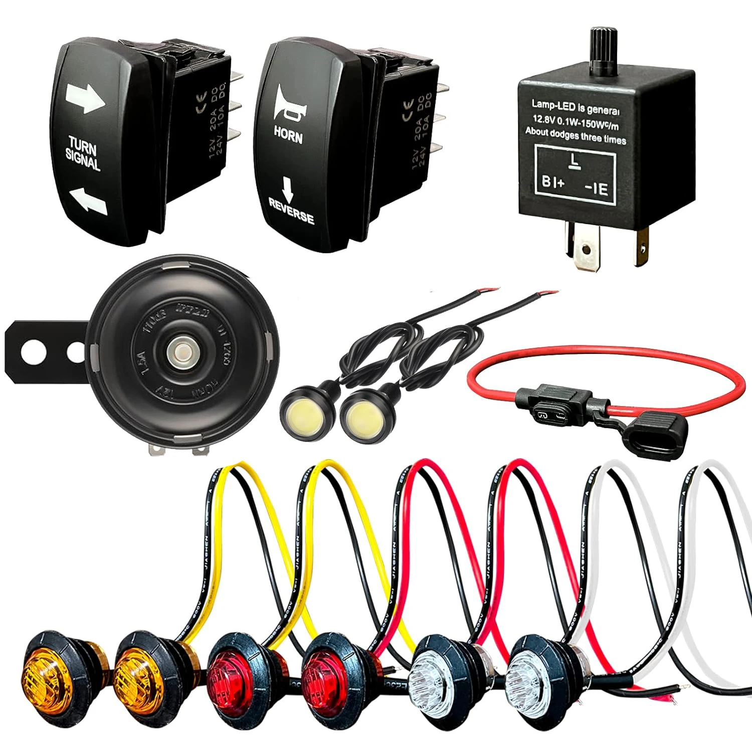 

Предварительно смонтированный звуковой сигнал поворота, универсальный сигнальный светильник, рокерный переключатель, реле мигалки заднего хода для UTV ATV Golf SXS