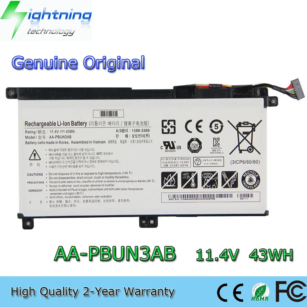 Original Genuíno Aa-pbun3ab 11.4v 43wh Bateria do Portátil para Samsung Np740u5l-y02us Np740u3m Np730qaa Np300e5k-u03 Novo