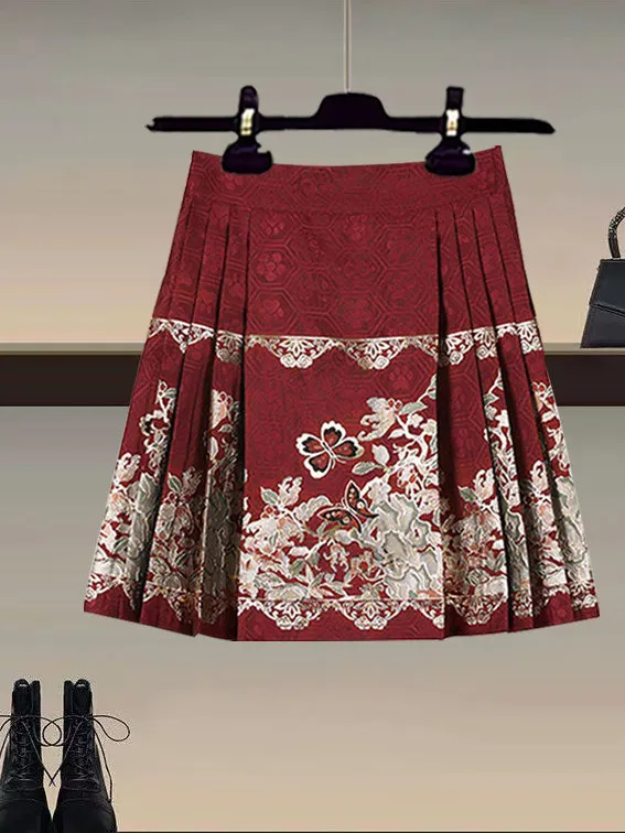 

Новая китайская короткая юбка-полусолнце с шлейфом, улучшенная версия плиссированной юбки Ханьфу, лето 2024