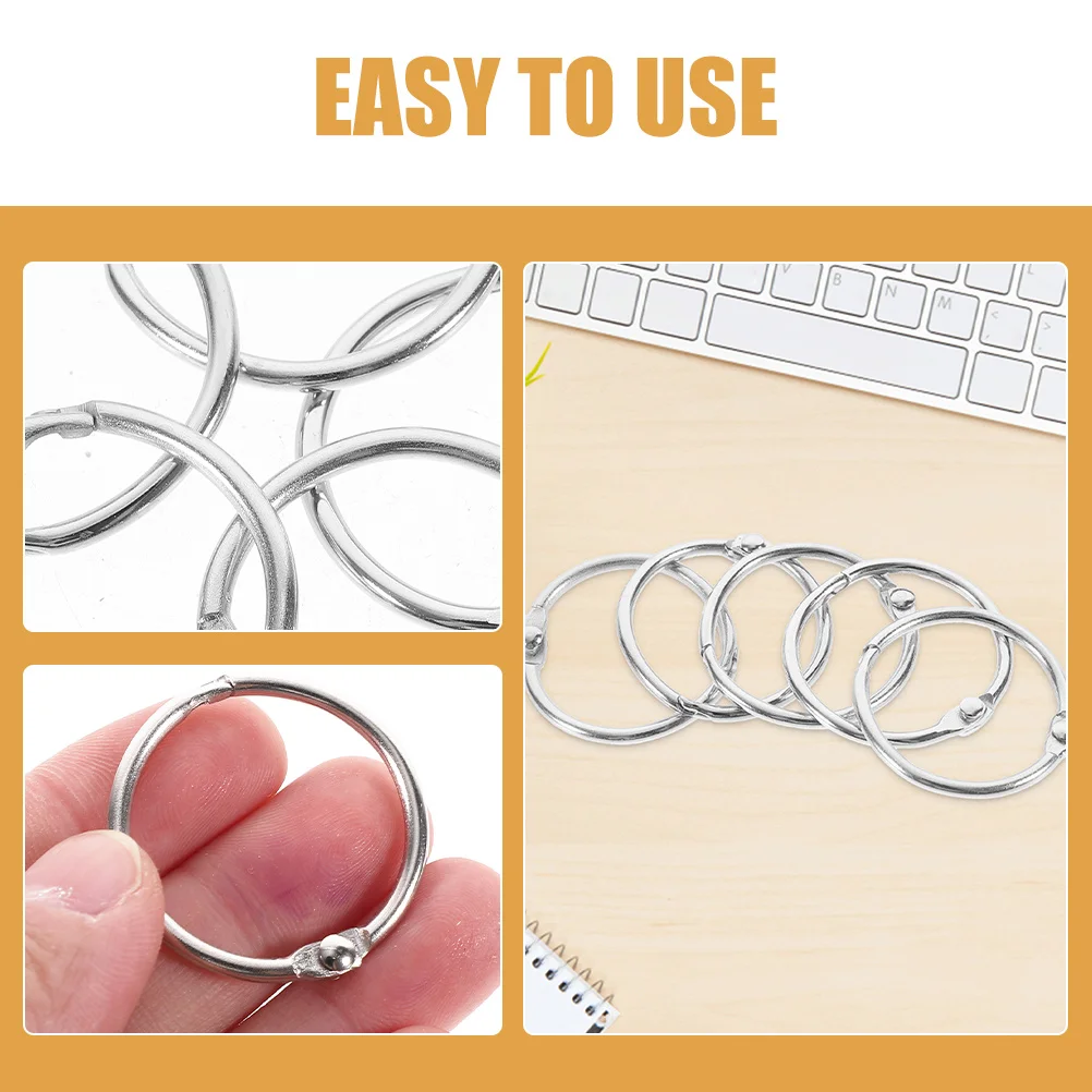 20pcs Binder Rings Metal Loose Leaf Rings For Notebooks Diy Crafts Clasp Fasteners Book Binding Supplies Ring Clips