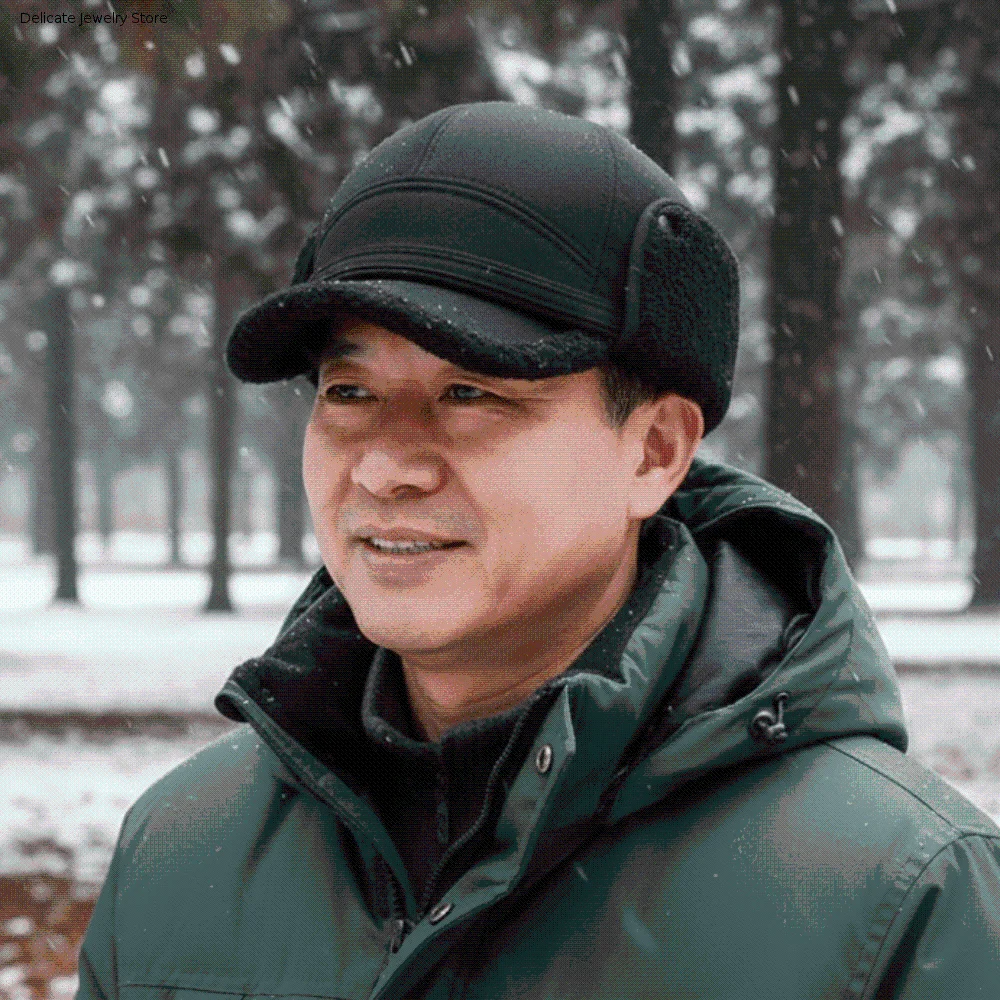 Windproof Men Hat Thickened Winter Baseball Cap Insulated Soft Fleece Lined Cap Ear Protection Adjustable Earflap Dad Hat Father