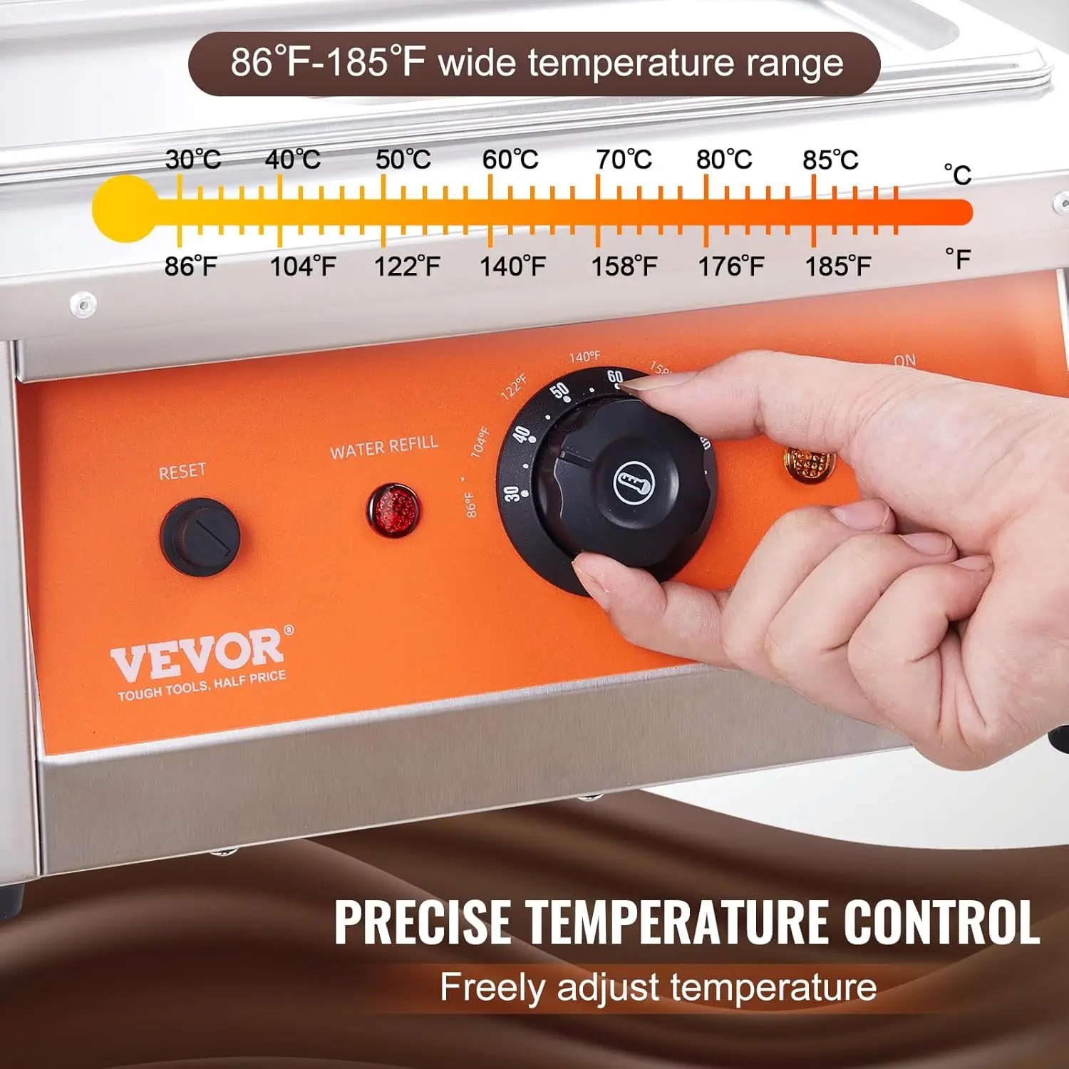 Máquina, 17,6 libras, 2 tanques, pote de derretimento de chocolate, controle TEMP 86 ~ 185 ℉ , Aquecedor comercial elétrico de alimentos de aço inoxidável 1500W para