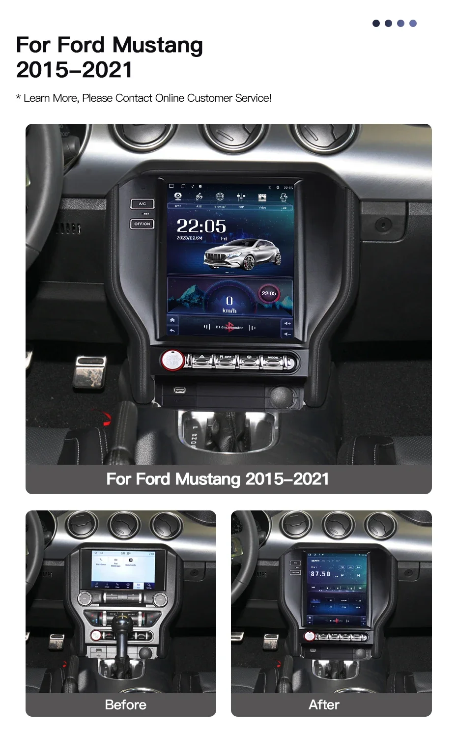 

Для Ford Mustang 2015-2021 автомобильный радиоприемник с большим экраном, стерео мультимедийный плеер, GPS-навигация, DSP Carplay, Android 13, голова