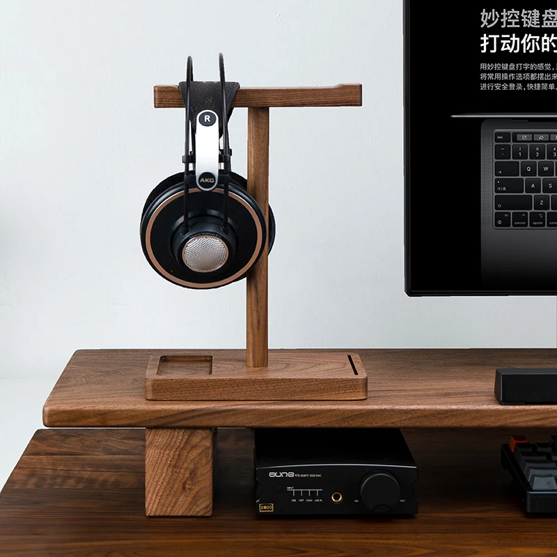 حامل شاشة من خشب الجوز الأسود، رف تخزين للكمبيوتر المحمول من الخشب الصلب، حامل شاشة كمبيوتر مريح، منظم سطح المكتب