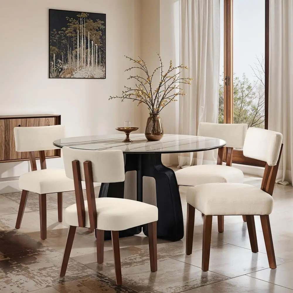 

Dining Chairs Set of 4, Mid Century Modern Kitchen Chair Linen Fabric Side Chairs with Curved Backrest for Kitchen, Dining Room
