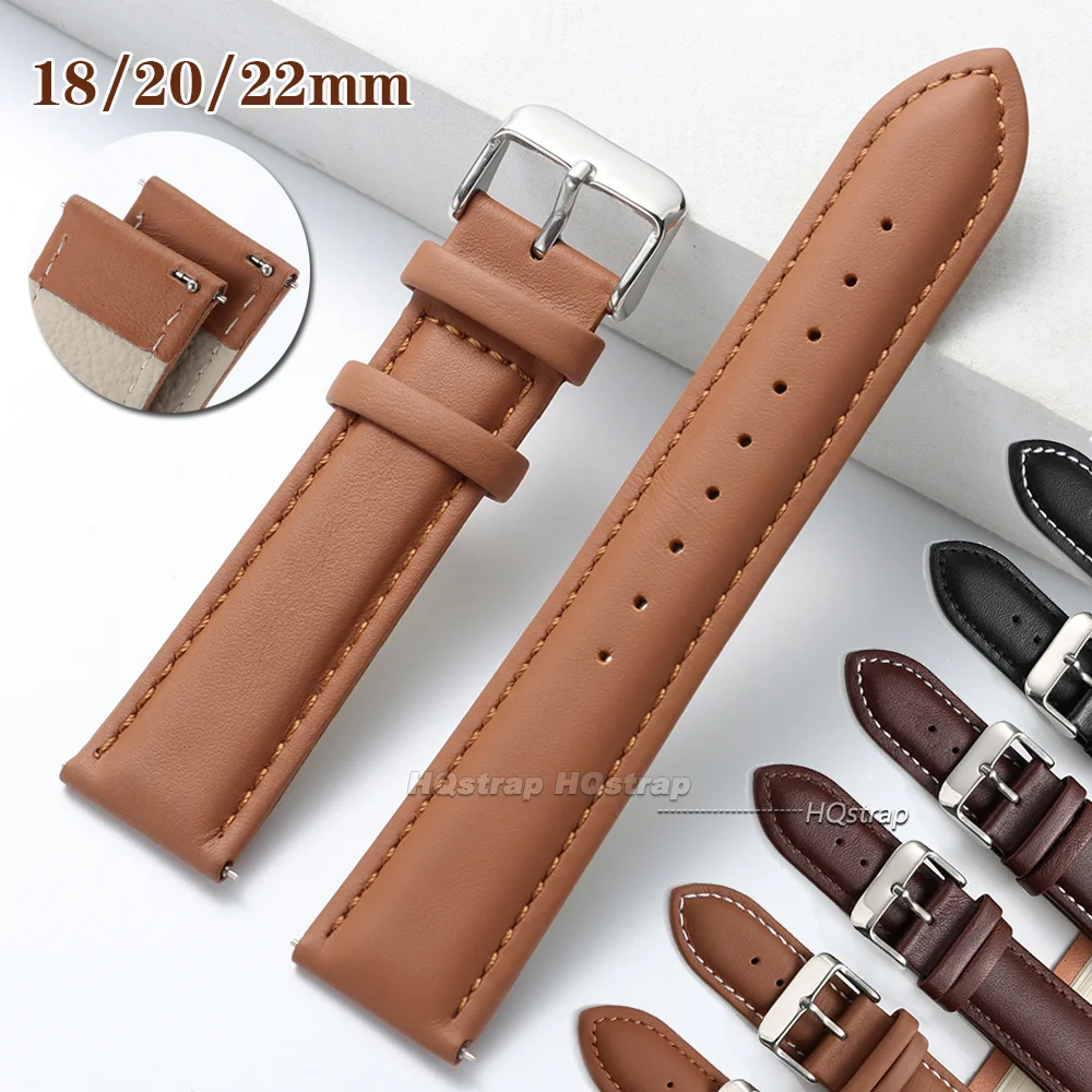 Vintage Cowhide Watch Strap 18mm 20mm 22mm Universal Bracelet for Samsung Watch5/6/7 Smartwatch Quick Release Business Wristband