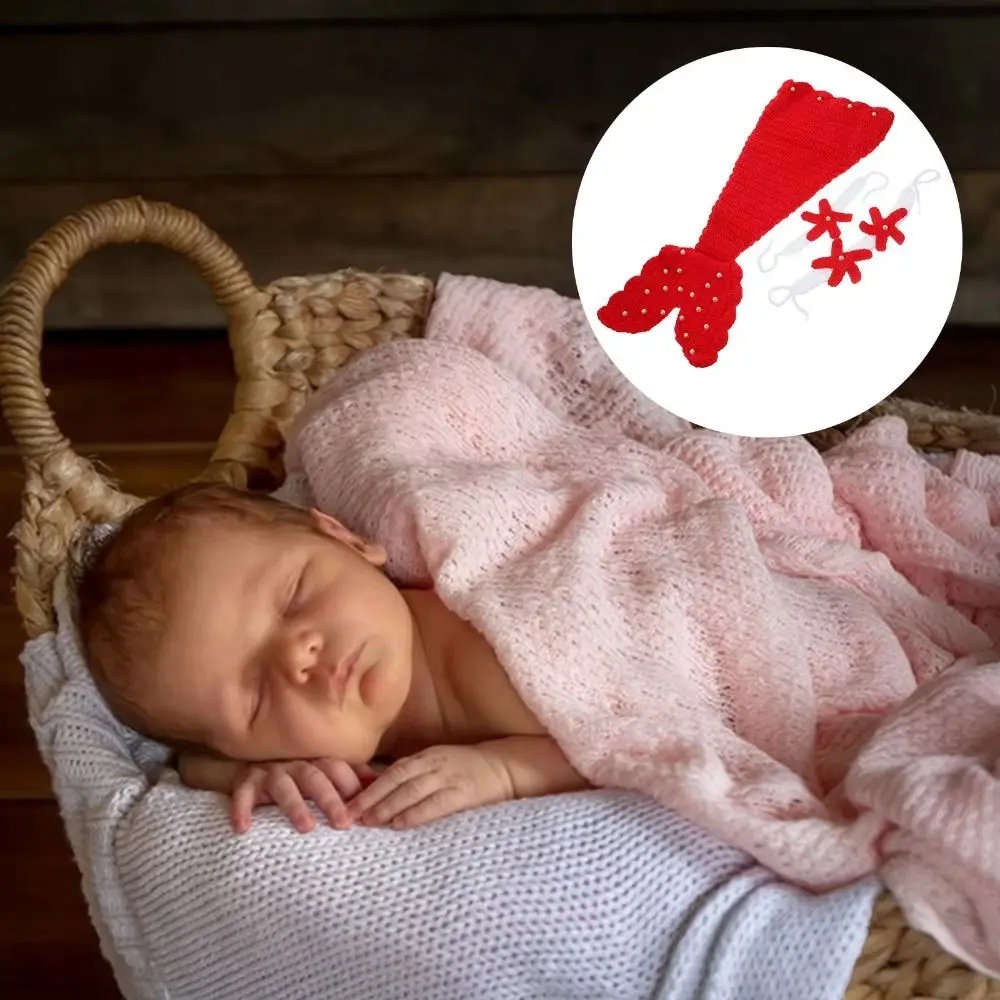 3pcs/Set Creative Baby Mermaid Costume Set Soft Solid Color Newborn Photography Props Washable Handmade Baby Photo Props 4