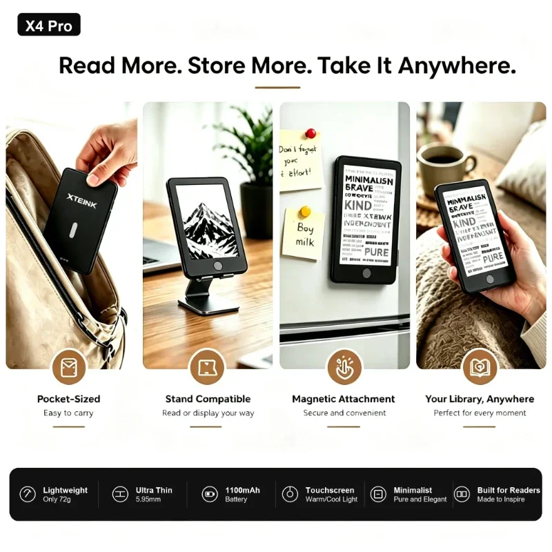 XTEINK X4Pro/X3/X4 Classic E-ink Reader Multi language Ultra Thin Portable Closed System Eye Protection Pocket E-book Reader