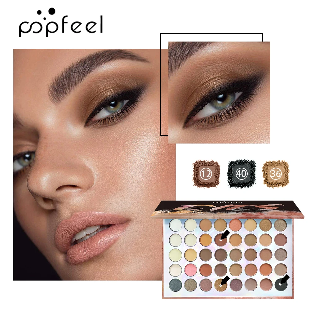 Paleta cieni do powiek POPFEEL 40 kolorów w odcieniach ziemi - matowe, połyskujące i konturowe do makijażu dla żywej i trwałej makijażu oczu.