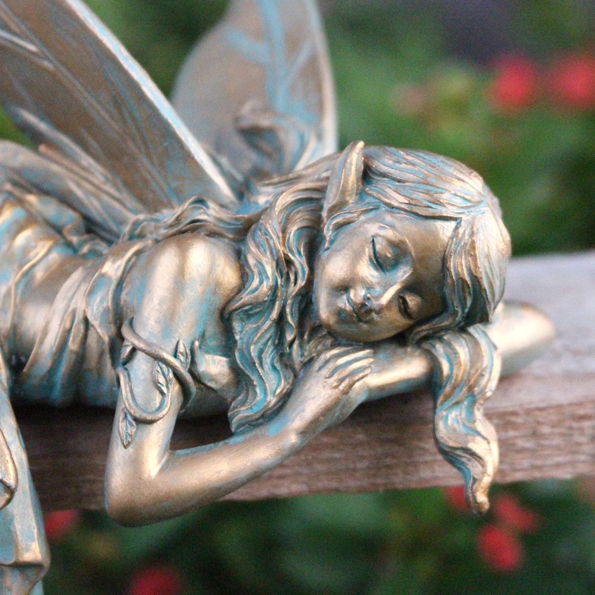 Kunstharz-Imitation Kupfer Schlafender Elf mit Flügeln, Geeignet für Schreibtisch, Innenhof, Rasen, Blumentopf, Valentinstagsgeschenk – Detail 9
