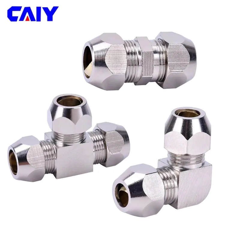 Pneumatic Tube Fittings 4 6 8 10 12 14 16mm Brass Ferrule Compression Oil Water Gas Fitting T-type L-type Cross-type Connector