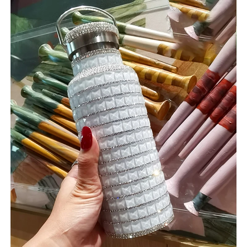 500ml Luxury Rhinestone Stainless Steel Flask Bottle Thermos Insulated  Vacuum Cup Portable Water Bottles With Chain Keep Cold