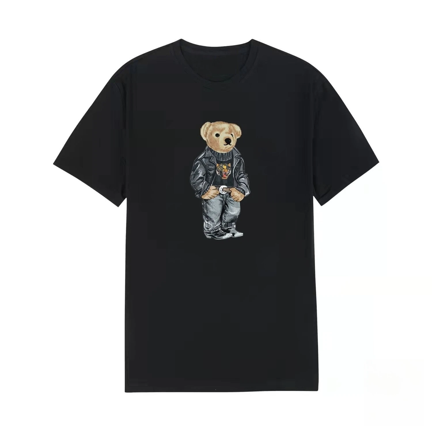 2025 American New Bear Print Men's Pure Cotton Short-sleeved Men's T-shirt Round Neck Couple Parent-child Short-sleeved T-shirt
