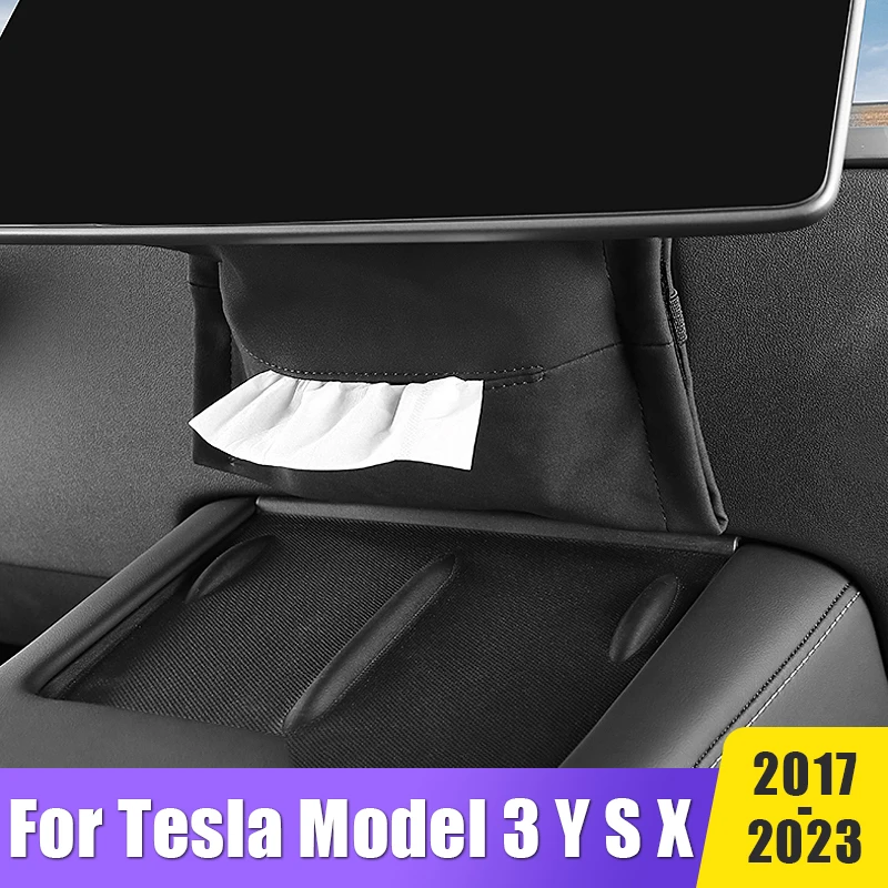 Leather Car Tissue Box For Tesla Model 3 X Y S 2017-2019 2020 2021 2022 2023 Center Console Armrest Napkin Case with Fix Strap