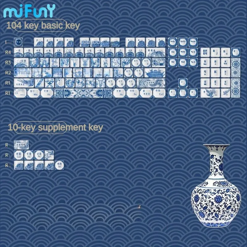 Imagem -05 - Mifuny-conjunto de Tampas de Teclado Chinês Azul e Branco em Porcelana Keycap Pbt Cereja para Teclado Mecânico 114 Teclas