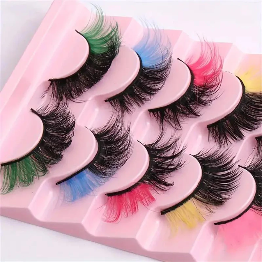 8 par kolorowych rzęs do makijażu scenicznego, imprez i puszystego makijażu oczu - jasne kolory, lekkie i wygodne