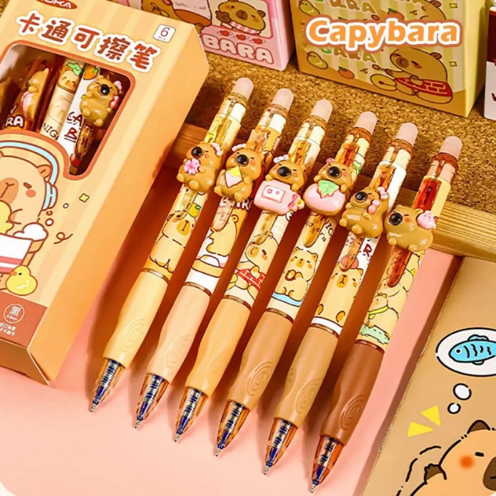 

6pcs/Set Smooth Writing Blue Ink Erasable Pen Stationery Pen Capybara Gel Pen 0.5mm ST Tip Wriitng Pen School Supplies