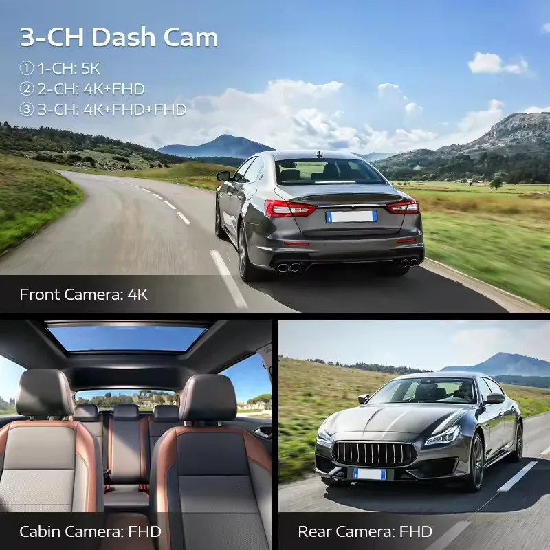 LINGDU LD08 3 Channel 5K Dash Cam 4K+1080P +1080P Built-in 5G Wi-Fi GPS ADAS Car DVR Three Lens Night Vision Dash Cam Car Camera