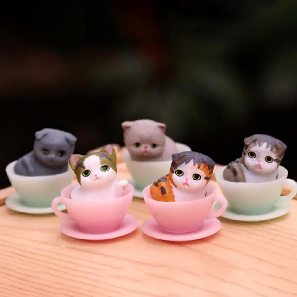 8Pcs Interesting Animal Figurine  Collectible Creative Animal Miniature  Cake Topper Teacup Cat Figurine