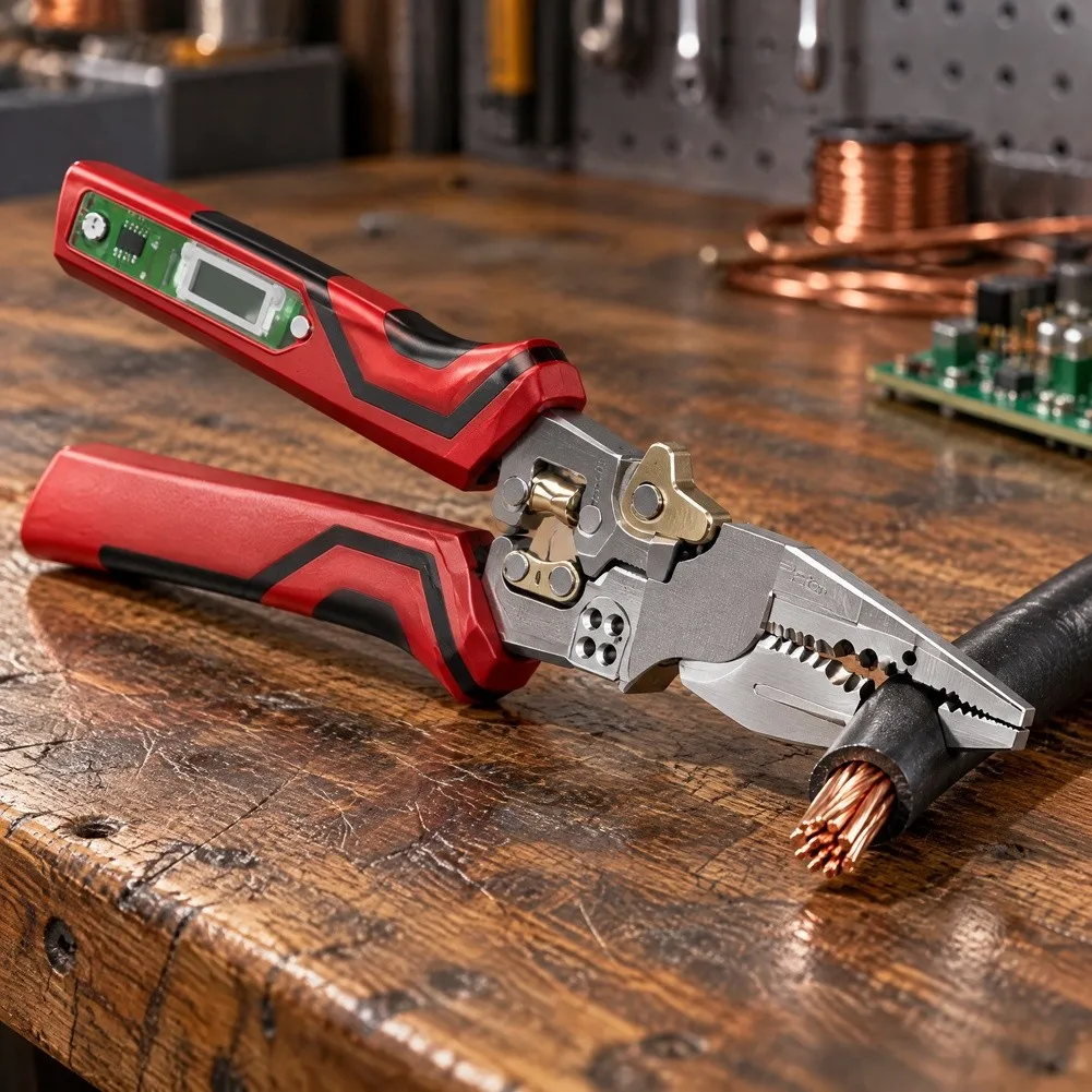 Electrical Wire Stripping Tool with Integrated Voltage Tester Comfortable Dual-Tone Handle and Precision Cutting Edges