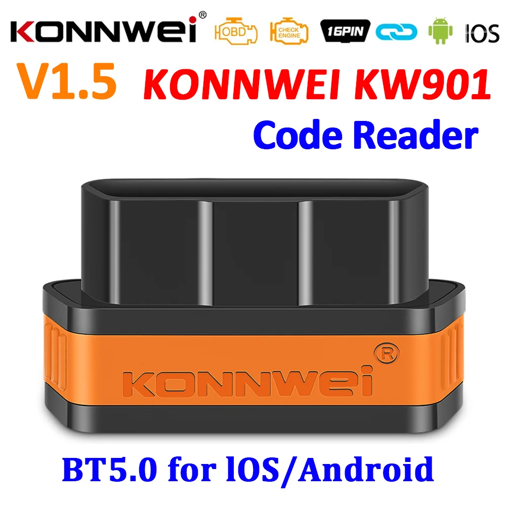 KONNWEI KW901 ELM327 V1.5 Skaner Bluetooth 5.0 OBD2 dla Android/IOS Narzędzie diagnostyczne samochodu Czytnik kodów pk Vgate ICAR2 ICAR 2