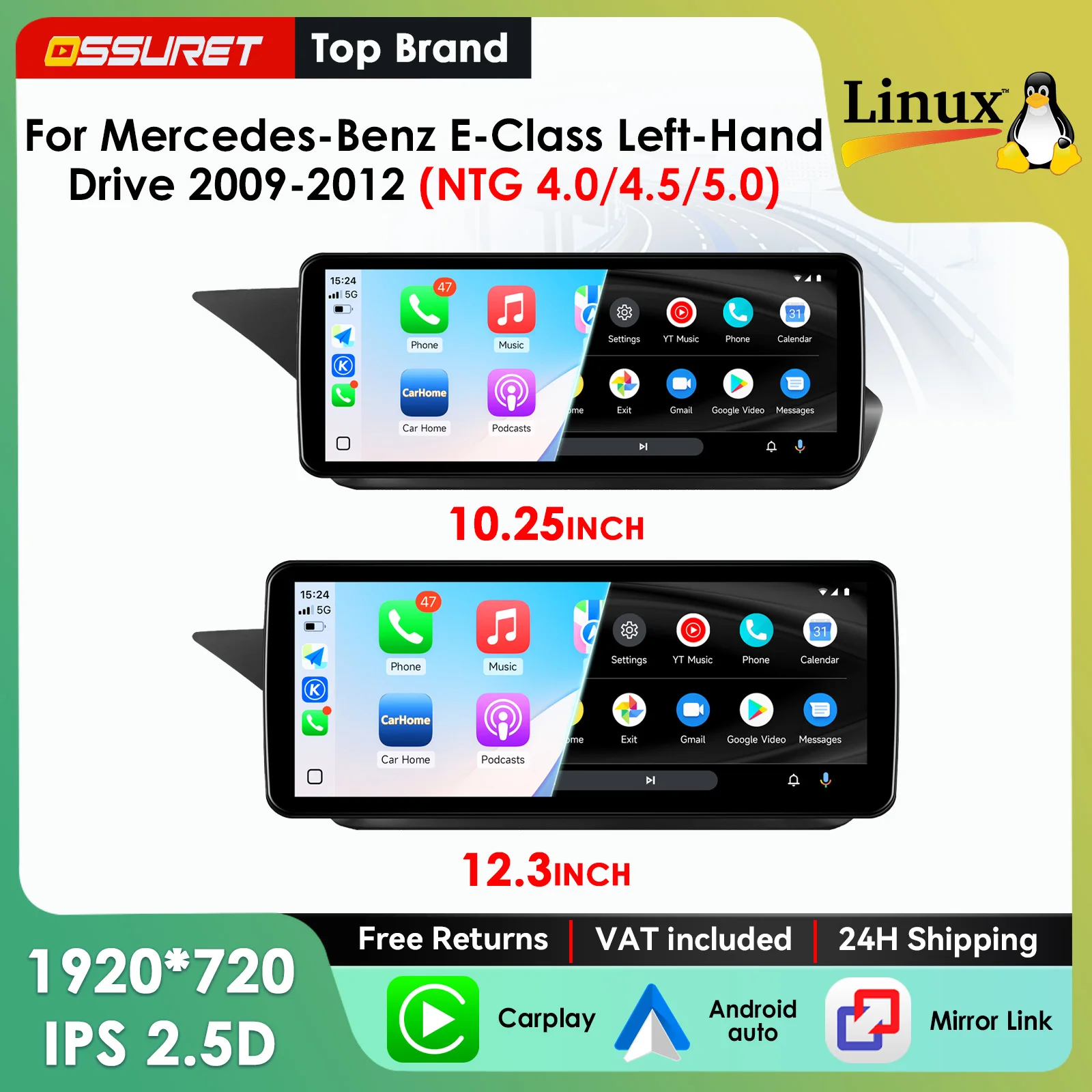 1920*720 Carplay Linux 5.4 Autoradio für Mercedes-Benz W212 E-Klasse 2009-2016 NTG 4.0 4.5 5.0 E200 E230 E260 E300 S212 Multimedia-Videoplayer T113-i Dual-Core USB BT Mirror Link 10,25 / 12,3"