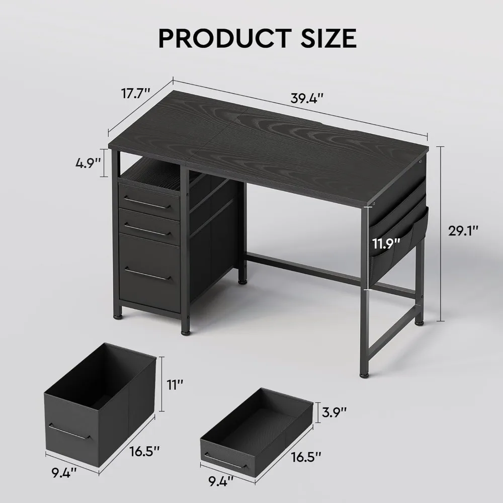 Compact 40 Inch Desk with Drawers and Shelves - Small Writing Desk for Home Office Storage Solutions