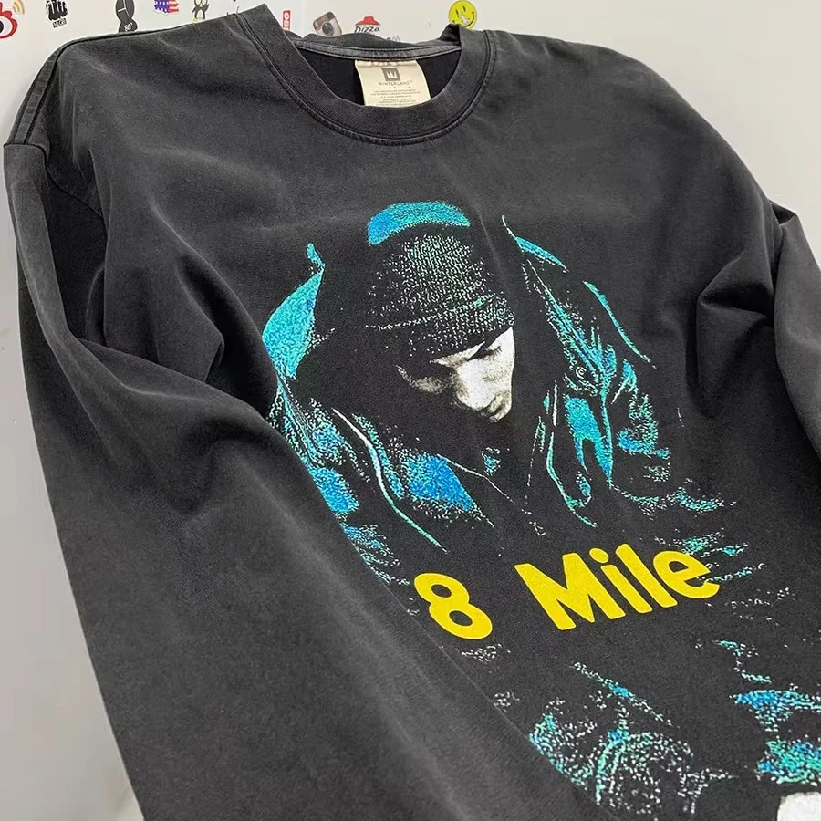 

2026ss 8-mile Limited Edition Retro Long Sleeves T-shirt Men Women Summer Style Washed T Shirt Top Tees