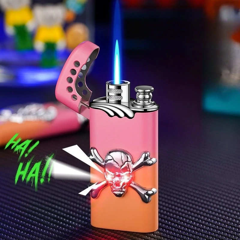 

Funny Personality Skull with Light Ghostly Sound Lighter Windproof Metal Jet Blue Flame Butane Lighter Smoking Accessories
