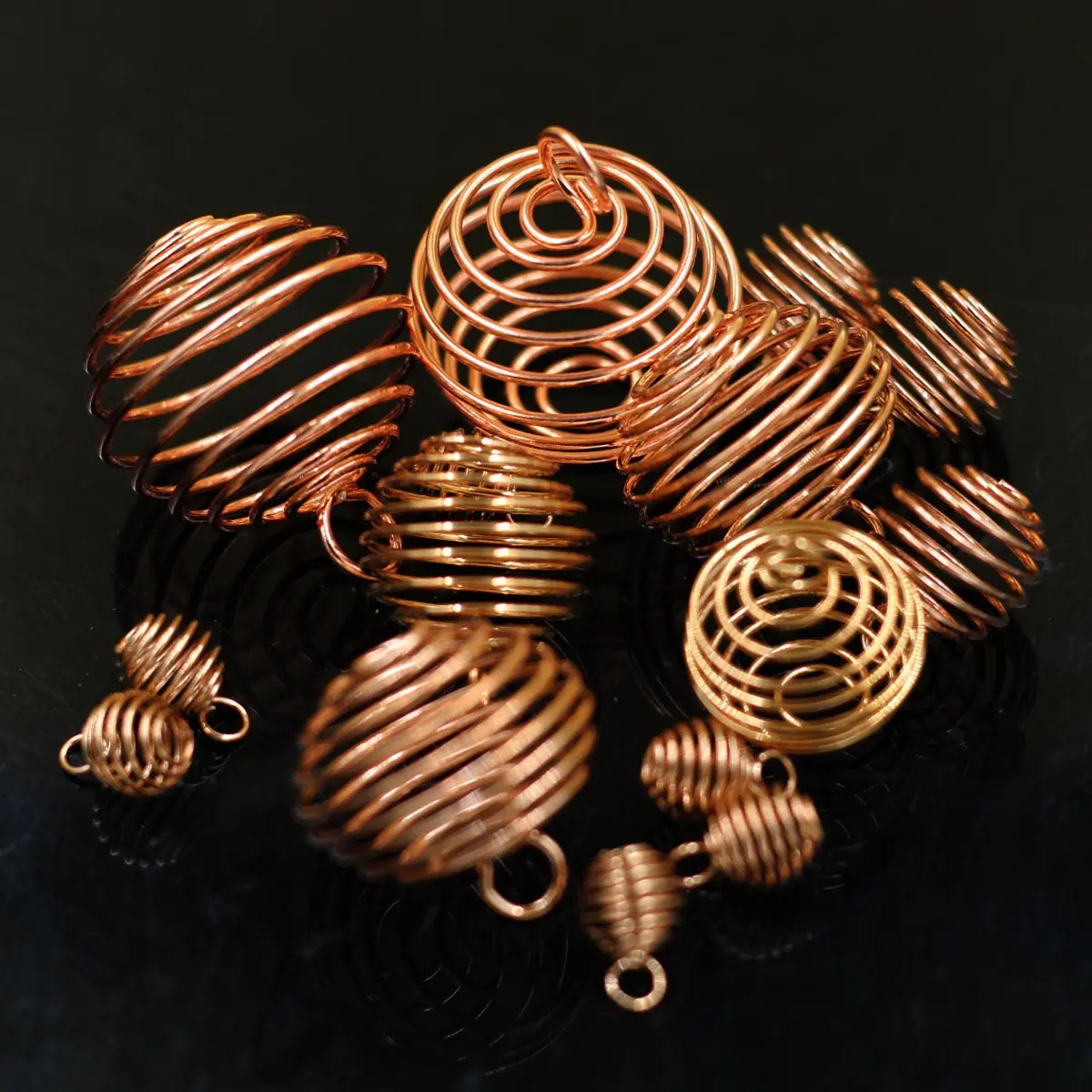 

Rose Gold Plated Alloy Pendants Lantern Spring Spiral Beads Cages Jewelry DIY Findings