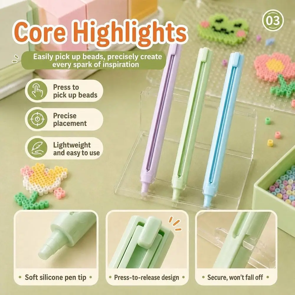 Automatic Dispensing Bean Dispenser Pen Press Operated Smooth Flow Perler Bead Pen No Clog Handheld Handheld Bead Tool Hobbies
